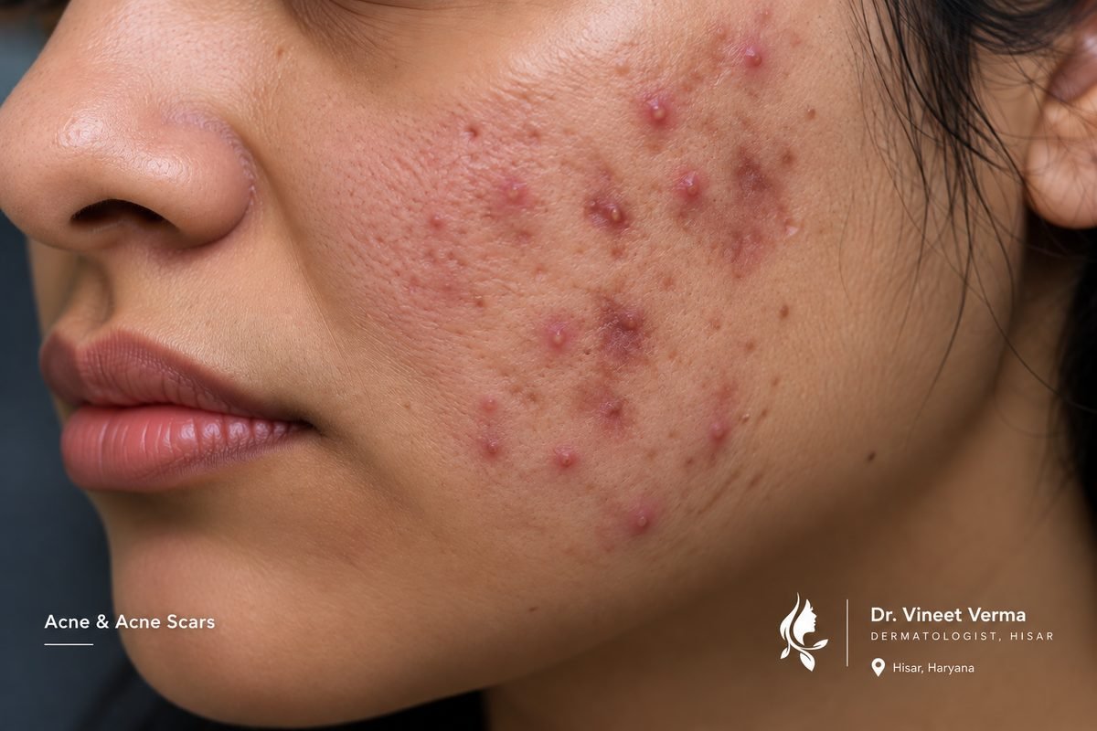 Acne treatment in Hisar at Dr. Vineet Verma skin clinic — active acne and acne scars