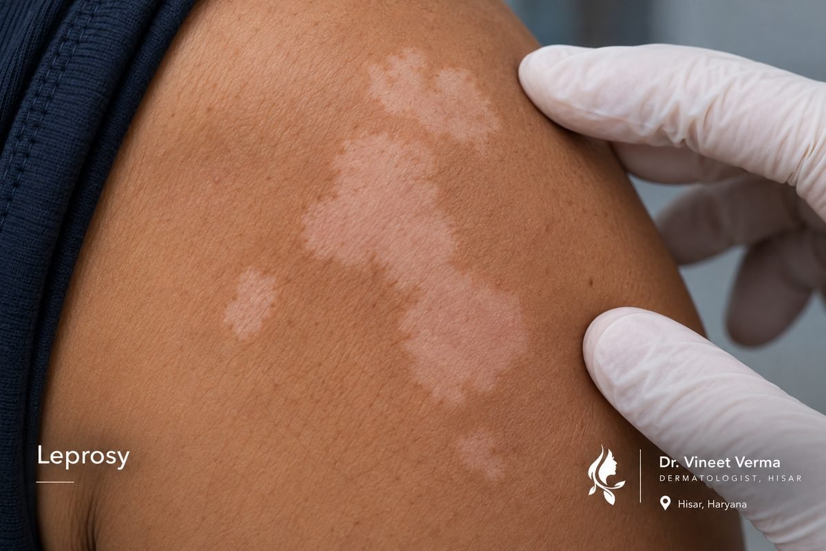 Leprosy Hansen disease hypopigmented skin patch at Dr. Vineet Verma dermatologist Hisar Haryana
