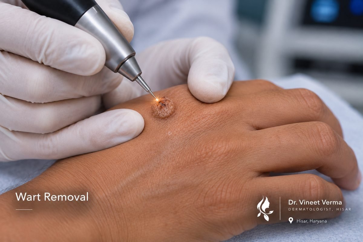 Wart removal from hand using laser at Dr. Vineet Verma dermatology clinic Hisar Haryana